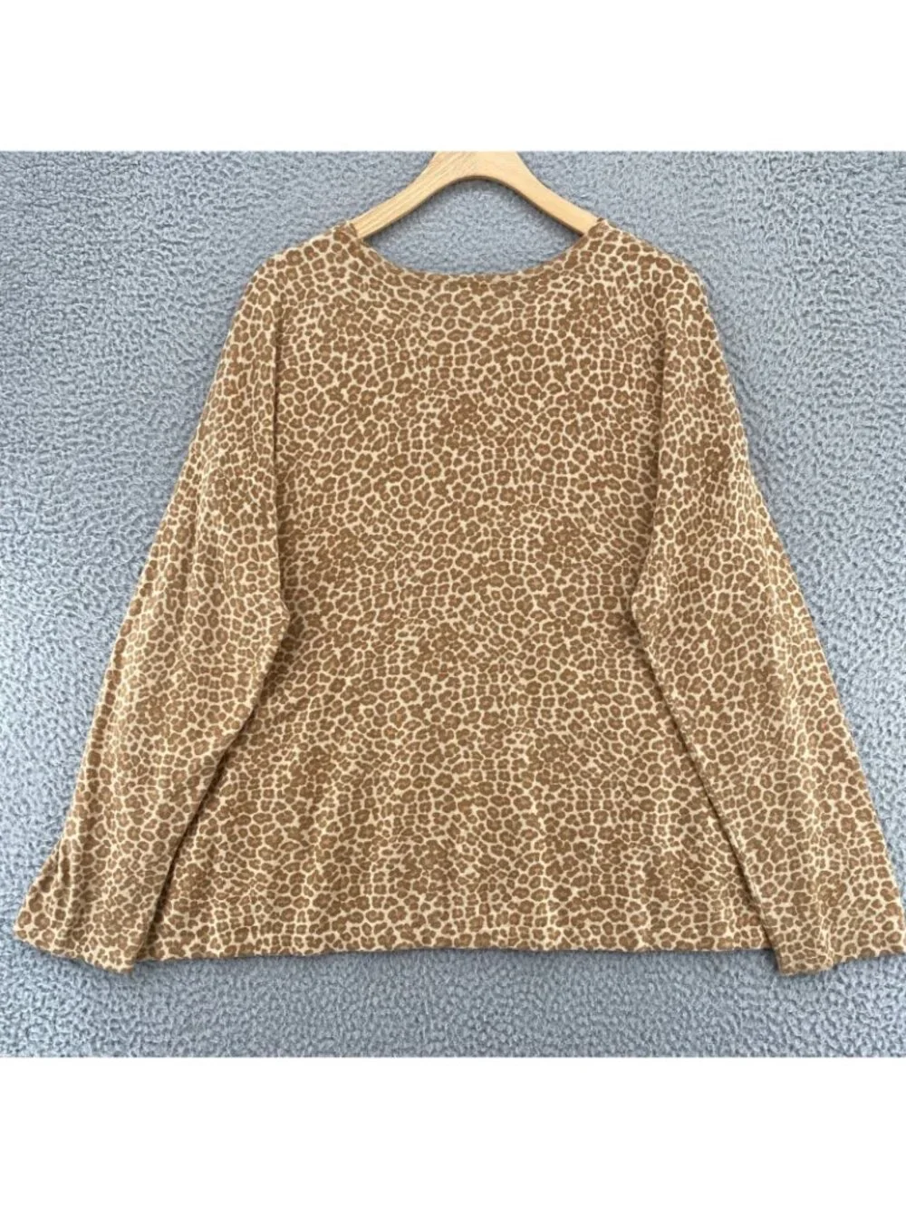 J Jill Sweater Women Large Brown Beige Animal Print Stretch Knit Pullover Casual